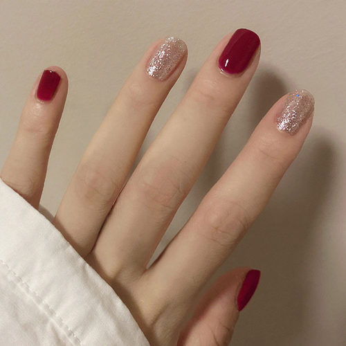 酒红色闪粉可爱甜美少女时尚百搭