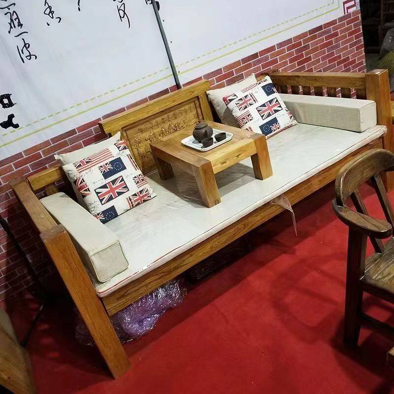 老榆木罗汉床新中式韩式大料实木沙发客厅阳台现代简约实木罗汉床