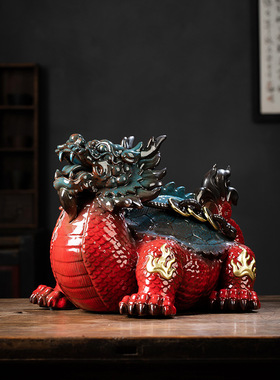禅意珍藏佳品富甲天下龙头龟陶瓷摆件家居客厅茶室茶宠桌面摆设品