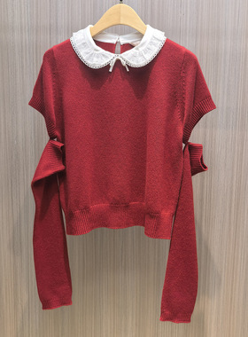 现货深圳南油货源2026春季新年红色套头毛衣女秋冬蝴蝶结袖套上衣