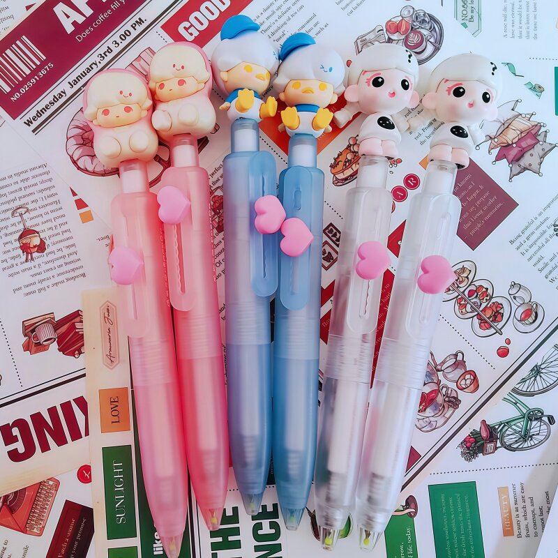 泡泡萌粒可爱卡通按动中性笔0.5mm黑色学生文具多支装萌系少女心