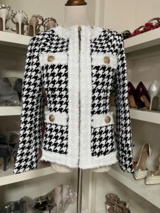 欧美风女士千鸟格提花针织两件套长袖上衣迷你半身裙高质感套装