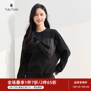 上衣 蝴蝶结设计宽松长袖 郁香菲圆领卫衣女气质淑女春季 通勤时尚