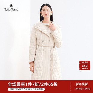 鸭绒保暖绗缝双排扣直筒外套 通勤时尚 郁香菲翻领长款 羽绒服女冬季