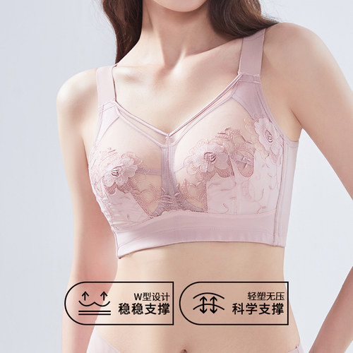 2026新款超薄大胸显小文胸全罩杯性感大码无钢圈蕾丝显瘦上托内衣