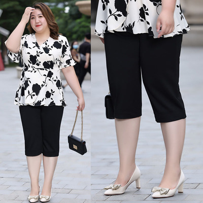 妈妈大码2022夏装新款弹力高腰