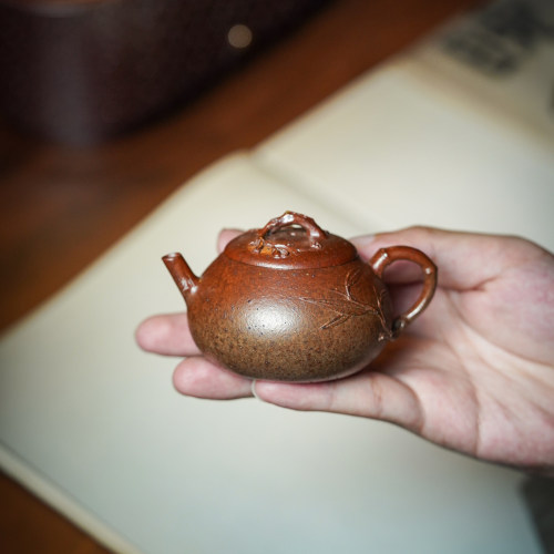 【文人茶器】宜兴紫砂壶黄金段柴烧工艺一人饮小茶壶梅竹双清90cc