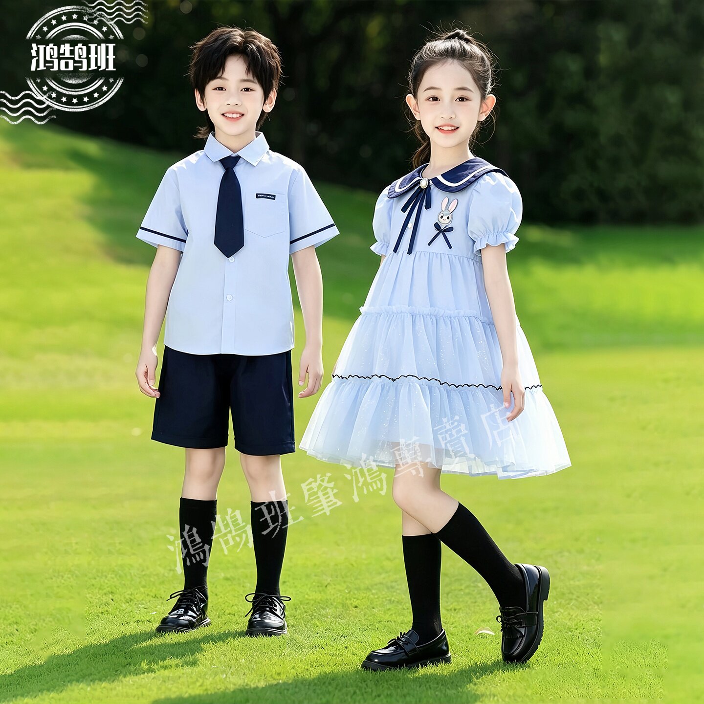 六一儿童演出服男童舞蹈服公主风蓬蓬裙蓝色表演服装小学生礼服裙