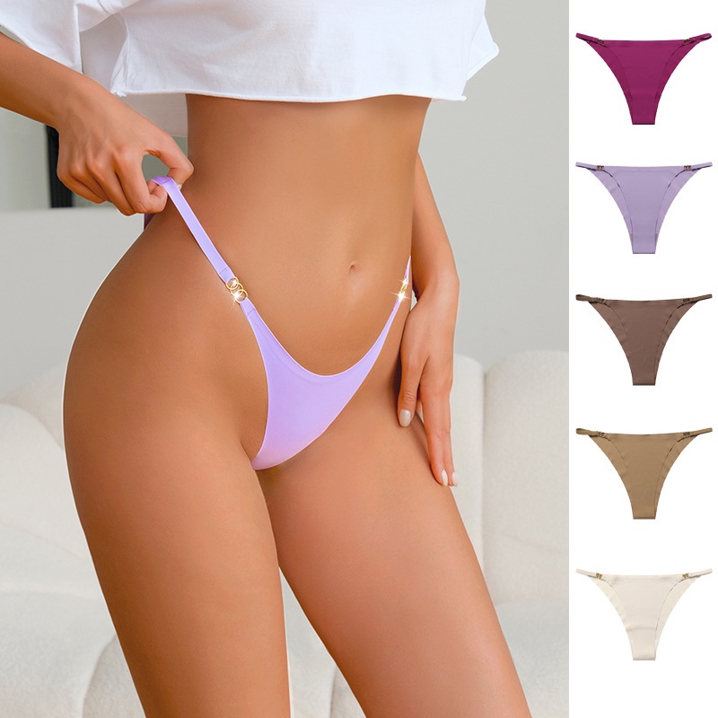 欧美无痕健身运动内裤女士细带三环扣性感三角裤纯棉裆透气丁字裤