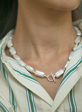 极光炫彩 异形天然淡水巴洛克珍珠项链 不规则 纯银OT扣 40cm