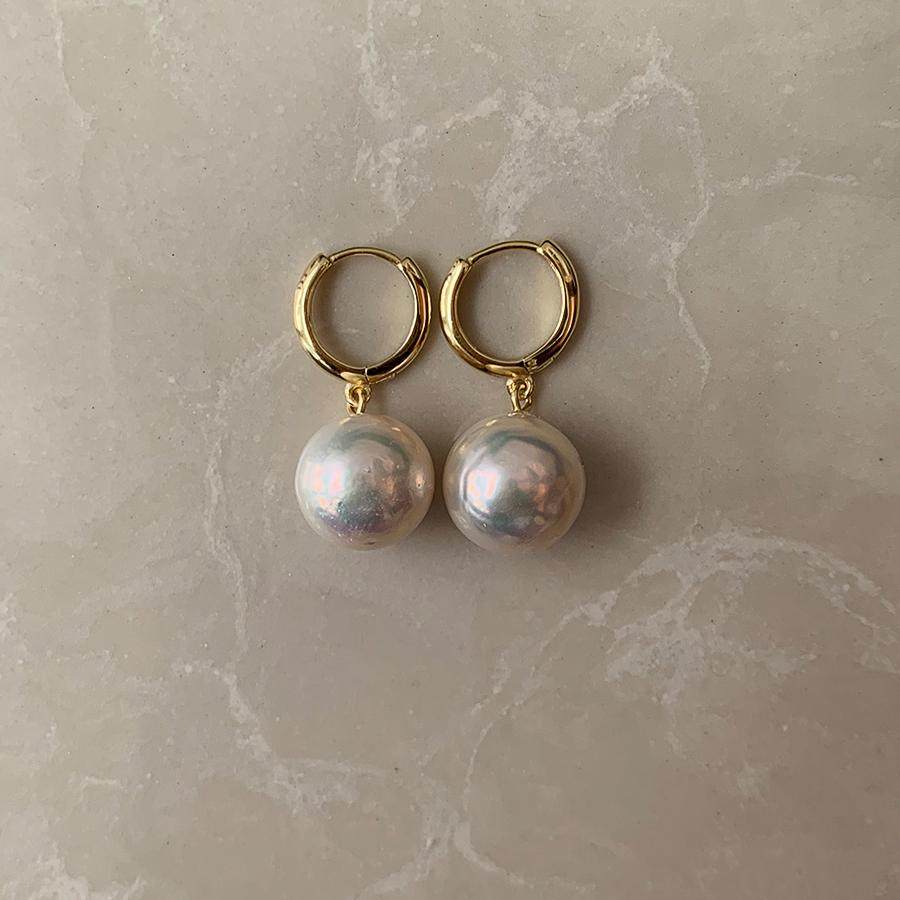 纯银耳圈 天然爱迪生珍珠耳环 小灯泡澳白级淡水银蓝极光 大珠