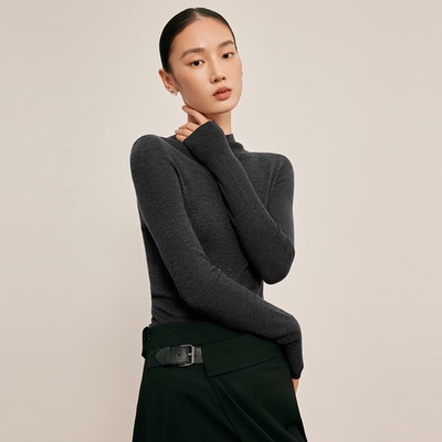 陌可15.5微米super160s18针100绵羊毛衫无缝打底衫毛衣女新款