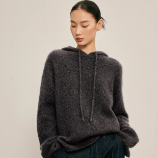 康宝莱羊绒~陌可丨丝羊绒加厚花纱山羊绒衫女款连帽上衣套头外套