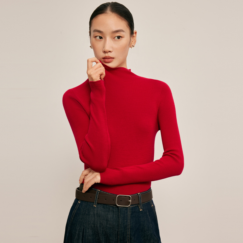 陌可桑蚕丝红色羊毛衫女新款高级感打底衫灰色毛衣圣诞红2025秋冬