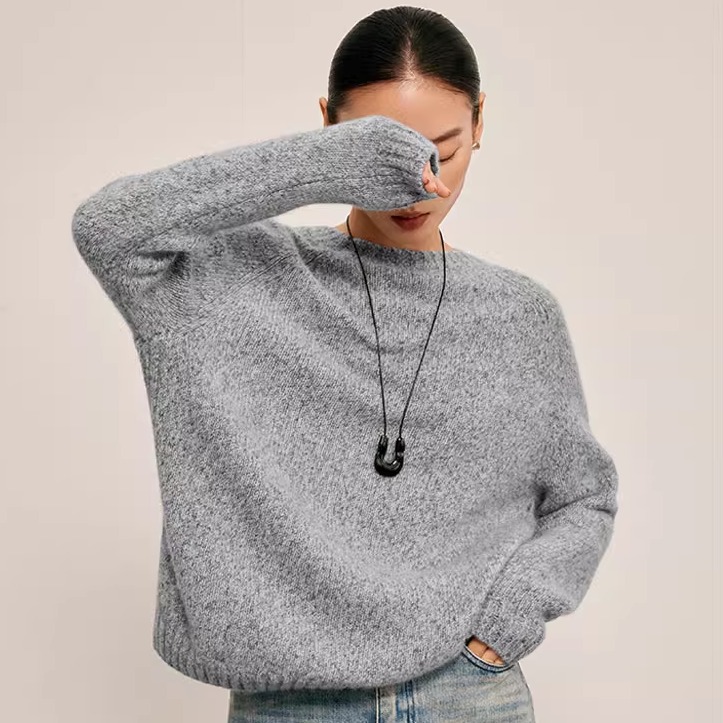 康宝莱白厂丝~陌可丨混色花纱丝羊绒衫女款针织衫宽松慵懒风套头