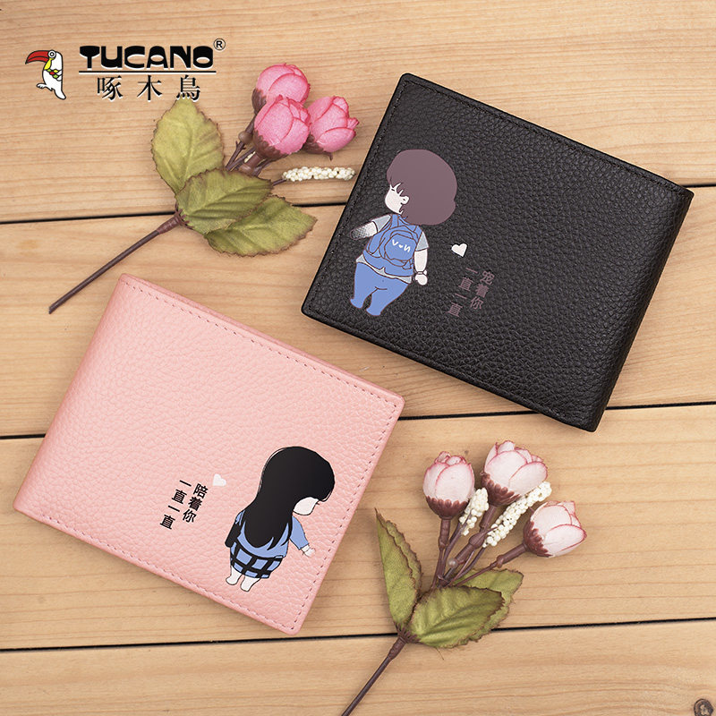 啄木鸟钱包情侣钱包短款一对真皮牛皮2023新款男女士定制DIY刻字