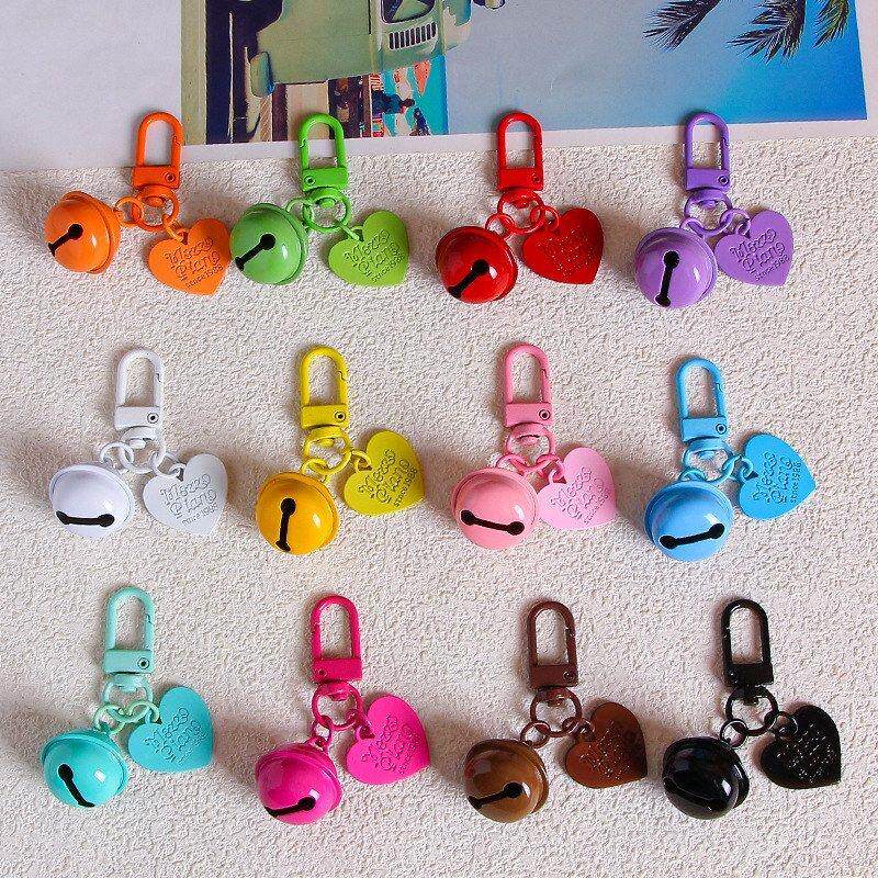 桃心铃铛钥匙扣挂件diy耳机包保护套挂饰情侣爱心包包挂饰小礼品