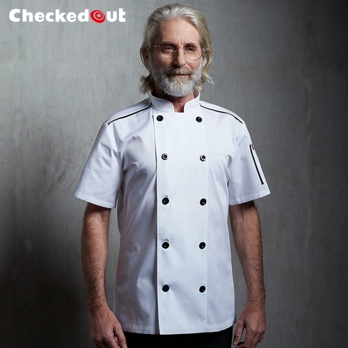 Шеф -повар костюмы с коротким рукавом осенью дышащий тонкий стиль ресторан ресторан на заказ логотип кухонная одежда по шеф -повару мужской белый топ