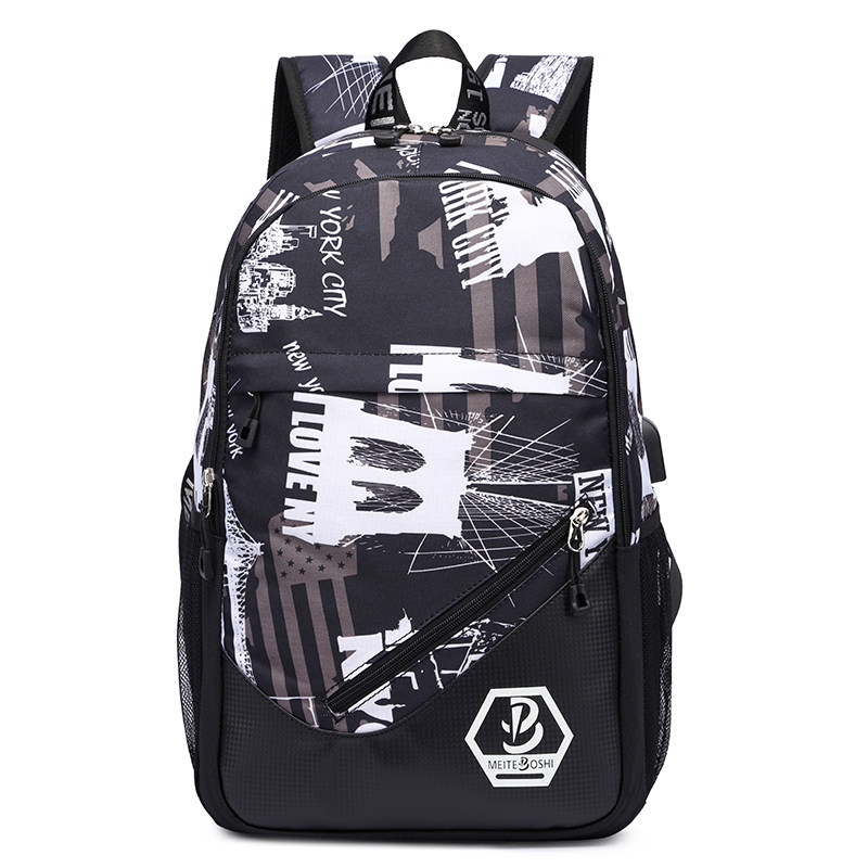 时尚牛津纺印花大容量双肩包中学生书包外出休闲舒适减压背包男女