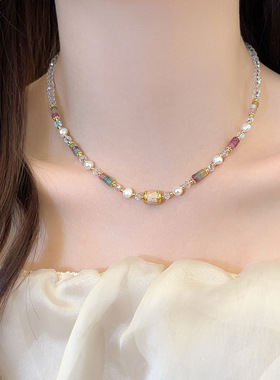 多巴胺彩色珍珠串珠项链女小众独特高级感锁骨链气质轻奢颈链饰品