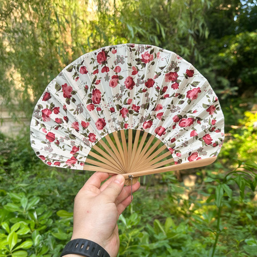梦忆莲丝绸手工头青扇骨旗袍折扇