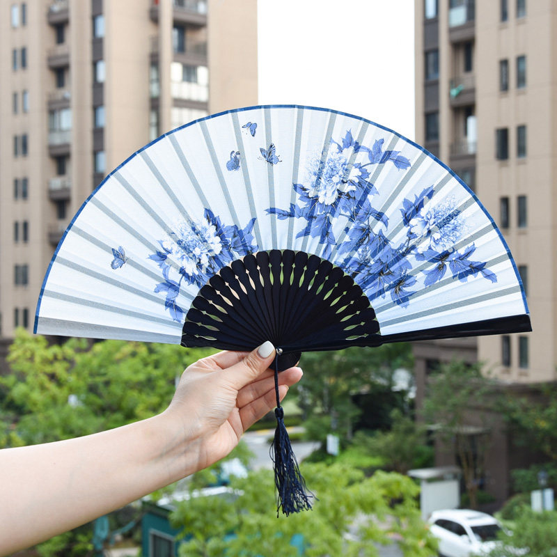梦忆莲中国风印花丝绸水墨风折扇男女汉服古典旗袍跳舞蹈折叠扇子