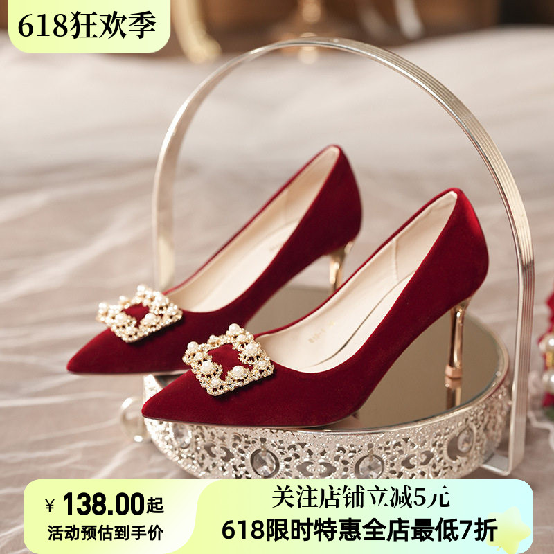 不累脚绝美婚鞋细跟红色结婚2025新款女高跟鞋秀禾新娘礼花嫁婚鞋