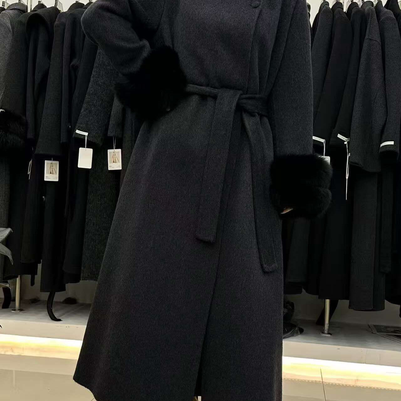 双面羊绒大衣女中长款韩版宽松显瘦羊毛呢子外套毛呢真狐狸毛袖口