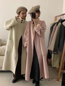2023年新款加厚大衣双面羊绒系带女高端秋冬羊毛呢外套立领中长款