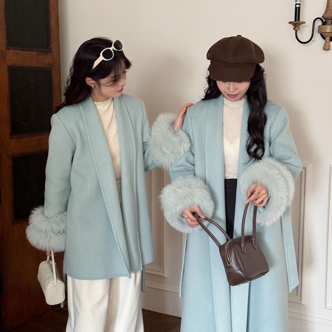 2025秋冬新款韩版宽松显瘦百搭毛呢外套女牛角扣短款双面羊毛大衣