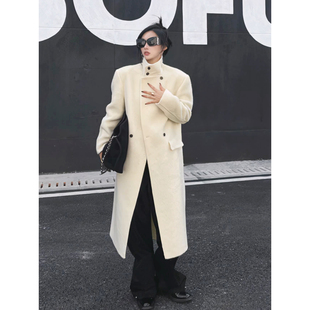 韩剧富家千金白色加厚毛呢外套女秋冬季赫本风中长款呢子垫肩大衣