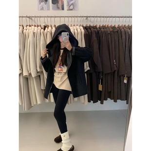 2025秋冬季休闲小个子拉链简约双面羊绒大衣宽松奶黄色羊毛外套女