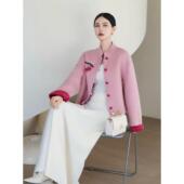 2025新中式 百搭双面羊绒大衣女士国风短款 小个子圆领显瘦毛呢外套
