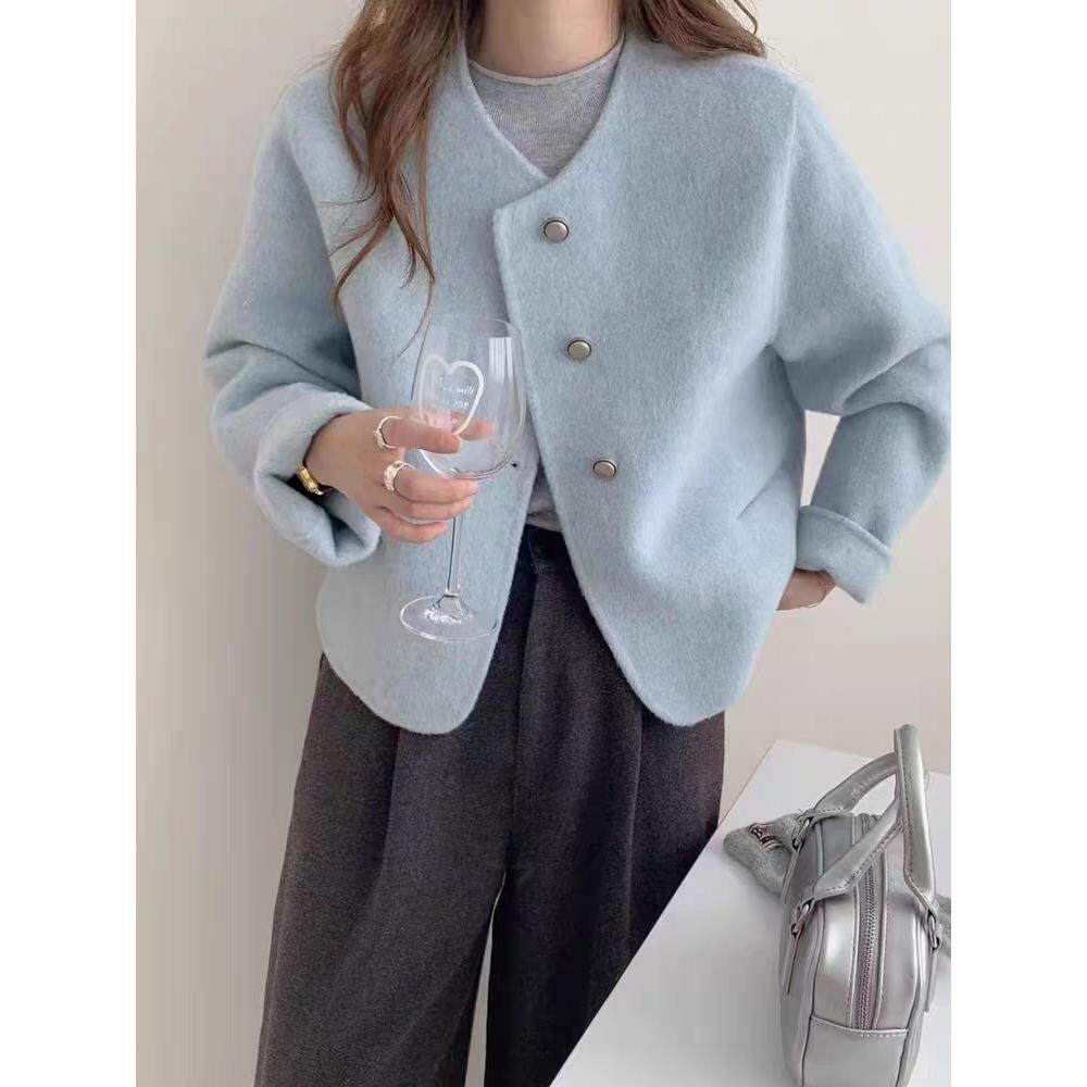小香风双面羊绒大衣女短款2025年新款气质百搭韩版圆领羊毛呢外套