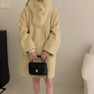 2025秋冬新款高级感双面羊绒大衣女中长款小个子羊毛呢皮草外套短