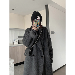 双面羊绒大衣女冬季2025新款高级感中长款韩系宽松炭灰色毛呢外套