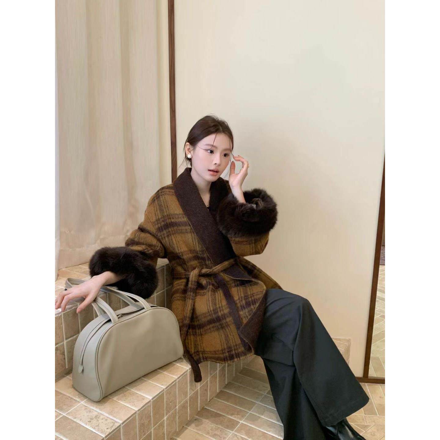 韩国定制SEVEN新款狐狸毛双面呢