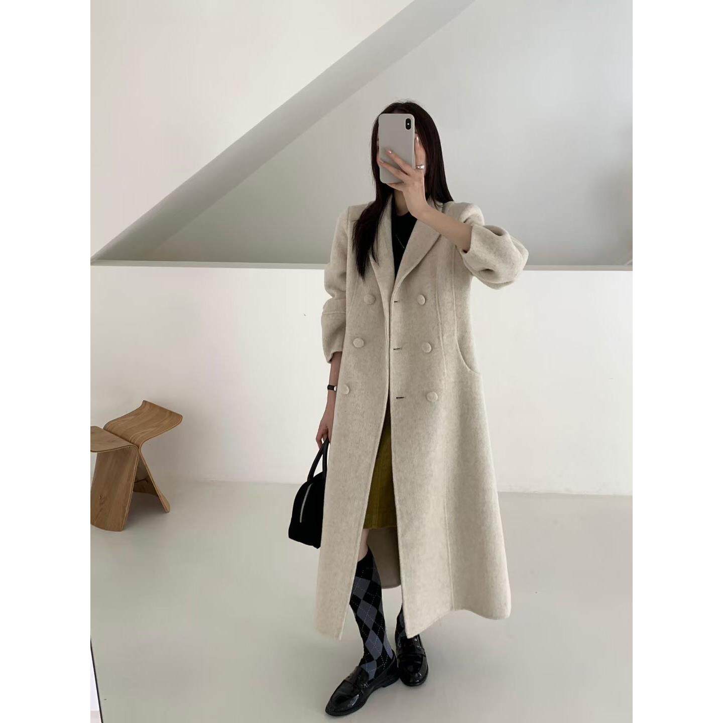 2025新款双面羊绒大衣女中长款韩版宽松羊毛呢外套高级感小个子