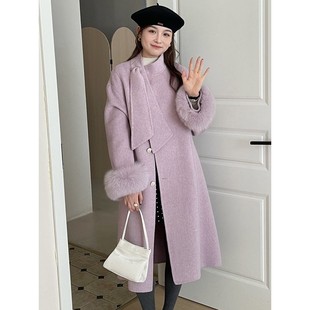 新款 富家千金感双面羊绒大衣女高级感羊毛呢外套秋2025 真狐狸毛袖