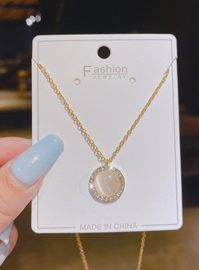 【真金电镀】铜微镶猫石项链小众设计感锁骨链2021新品饰品