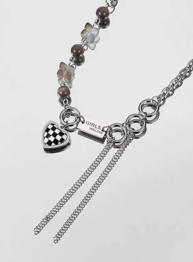 棋盘格 2021年新品 钛钢项链女嘻哈小众卫衣链个性配饰锁骨链