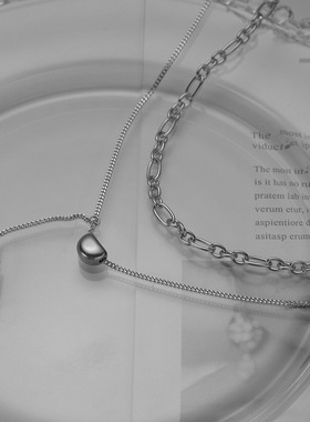 小红书推荐双层咖啡豆项链叠戴优雅简约长方牌吊坠锁骨链