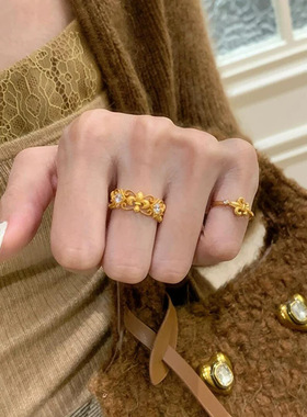 法式复古鸢尾花戒指女小众设计轻奢百搭气质高级感中古尾戒指