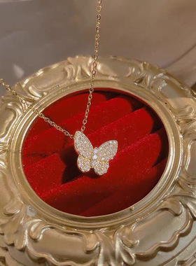 钛钢满钻蝴蝶项链女2021新品韩版轻奢小众设计感ins潮冷淡风吊坠