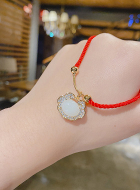 韩版东大门红绳猫石手链 女DIY中国风平安锁富贵手绳手链女