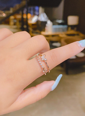 【品质款】真金电镀保色微镶女开口戒指蝴蝶开口戒网红指环冷淡风