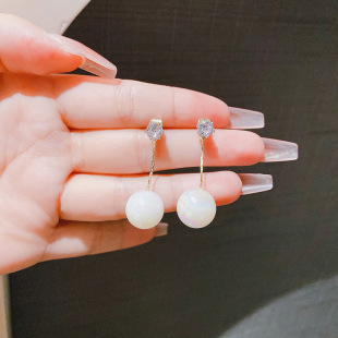 2024抖音小红书人鱼姬爱心珍珠银针耳环气质超仙蝴蝶结耳坠潮