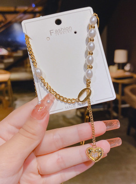 韩国新品简约爱心珍珠项链女可爱个性钛钢网红气质时尚项饰锁骨链