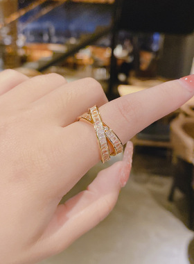 真金电镀铜镶锆石韩国网红猫石戒指女设计感简约开口