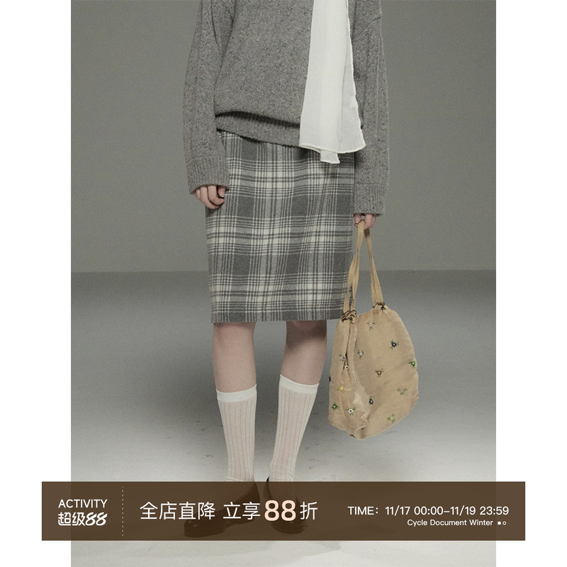 CycleDocument复古低腰格纹半裙